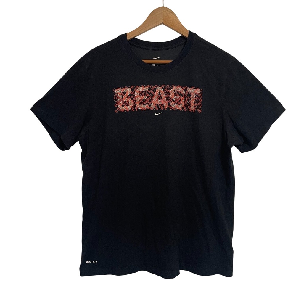 Nike Football Men's Dri-Fit Black T-Shirt Beast Graphic‎ Print Mens L